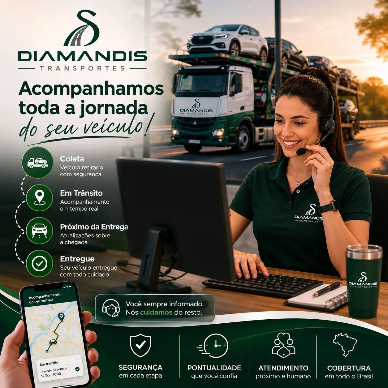 Caminhão cegonha da Diamandis transportando veículos